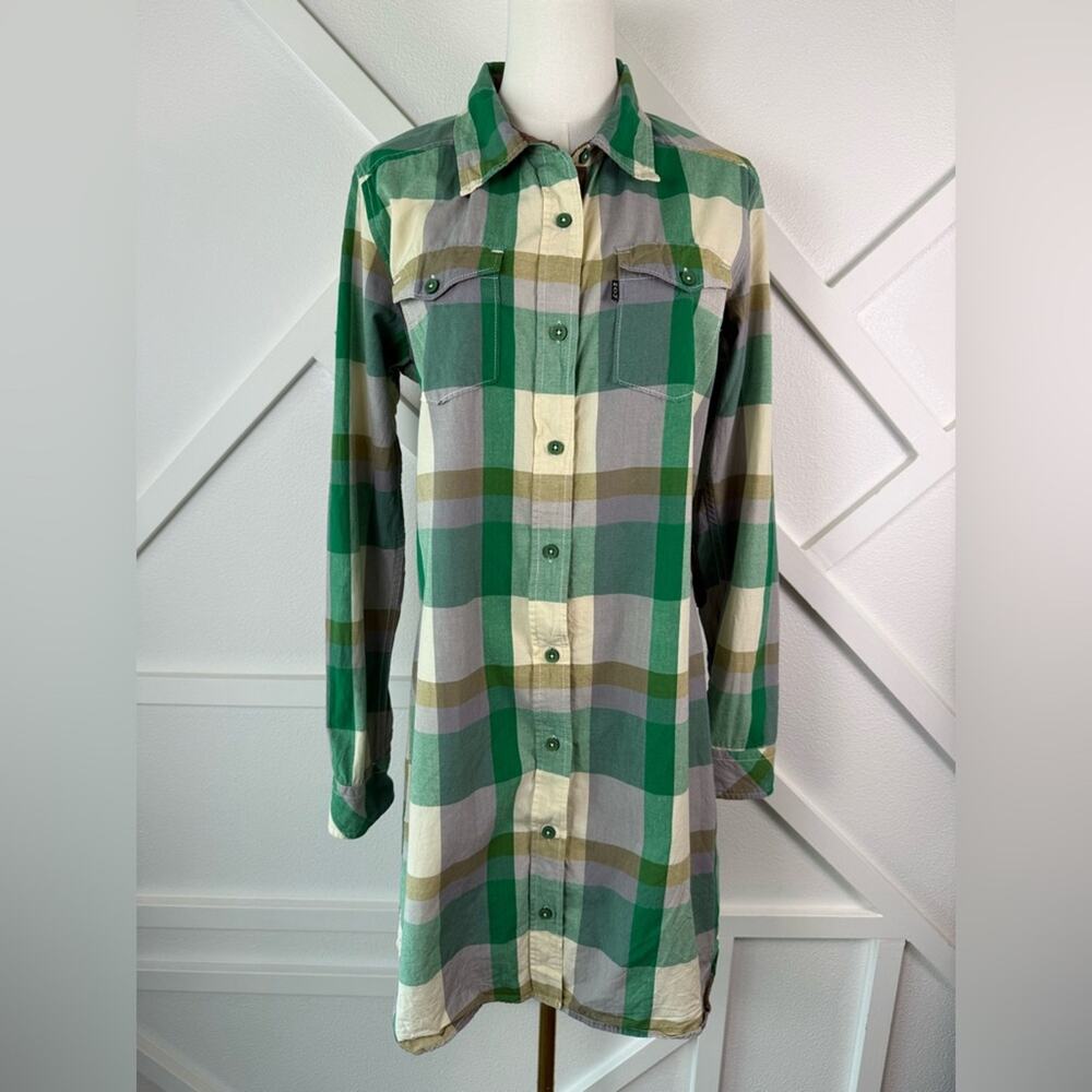Kavu Green Plaid Button-Up Shirt Dress